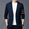 Men's Sweaters Striped Elastic Suit 2024 Spring V-neck Cardigan Black Jacket Single Breasted Sweater