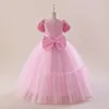 Girl Dresses Ballgown Pink Short Sleeves V Neck Wedding Party Gowns Luxury Children Sequins Formal Evening Show Performance