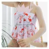 Two-Pieces Girls Swimming Set Cartoon Flamingo Swimwear Suits Girl Sun Bathing Spring Swim Sets Bow Tank Tops Underpant Shorts With Ca Dhpan