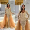 Luxury Mermaid Prom Dresses Detachable Train Pearls Sequins Evening Gowns Beading Custom Made Party Dresses Plus Size