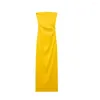 Повседневные платья с открытыми плечами, длинное платье, женское желтое плиссированное макси, женское сексуальное платье с открытой спиной для выпускного вечера 2024, женский корсет