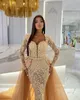Luxury Mermaid Prom Dresses Detachable Train Pearls Sequins Evening Gowns Beading Custom Made Party Dresses Plus Size