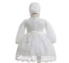 Robes de fille 1ère robe de fête d'anniversaire pour fille nouveau-né automne en dentelle blanche princesse bébé robe baptême avec chapeau pour bébé