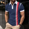 Men's T-Shirts Summer Fashion Men Short Sleeve Polo Shirt Splicing Red Stripe Printing Business Streetwear Casual Men Breathable Top S-XXXL T240126