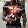 Homens camisetas Christian Camisetas Oversized Camiseta Gótico Jesus Cristo Cruz 3D Impressão O-pescoço Tops Vintage Hip Hop Manga Curta Homens Roupas T240126