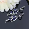 Set Silver 925 Bridal smycken Set Blue Sapphire White Crystal Costume For Women Stones Leaves Ring Armband Halsband