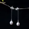 Charm Flyleaf 100% Sterling Sier Freshwater Pearls Lotus Flower Long Tassel Earrings Chinese Style Lady Fashion Jewelry