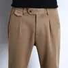 Trajes para hombre, pantalones de lana informales clásicos de otoño e invierno, moda de negocios, pantalones de corte Regular, rectos de cintura alta, 2024