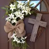Fiori decorativi 1 pz Pasqua Croce Ghirlanda Giardino di casa Puntelli per feste Matrimoni e feste Legno 35 cm Piante verdi artificiali Panno