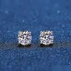 Stud Real Earrings 14k White Gold Plated Sterling Sier 4 Prong Diamond Earring for Women Men Ear 1ct 2ct 4CtStudStudStud Kirs22 Drop Otaax