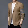 Men's Sweaters Striped Elastic Suit 2024 Spring V-neck Cardigan Black Jacket Single Breasted Sweater