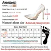 Sandaler Aneikeh 2023 Spring Silvery Rhinestone PVC Transparenta Ladies Party Pumpar High Heels Sexig spetsiga tåklänning Bröllopsskor 35-42 J240126