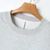 Sweat-shirt à capuche gris clair pour femmes, Version ample, col rond, épaules, manches longues, côtelé, 2024, 1196530