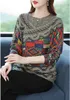 Autumn Winter Women Sweater Floral Print Plus Size Pullover Vintage Loose Hoppers Kvinnor Eleganta överdimensionerade tröjor 240124