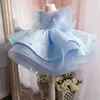 Girl Dresses Luxury Pearls Flower Dress Puffy Girls Party For Wedding Short Sleeves Tulle Kids Christmas Ceremonial