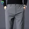 Autumn Winter Men's Casual Pants Business Stretch Slim Fit Elastic midjejoggare Korean Classic Thick Black Grey Trousers Male 240125