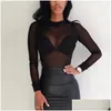 Women'S Blouses & Shirts Y Women T Shirt See Through Transparent Mesh Tops Long Sleeve Sheer Slim Ladies Turtleneck T-Shirt Clothing Ot2S9