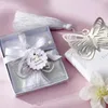 Party Favor Butterfly Silver-Metal Bokmärke med Silk Tassel Alloy Wedding Present för 20st