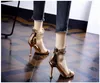 Robe chaussures 2024 printemps sexy peu profond bout ouvert sandales à talons hauts pour femmes Europe et Amérique Gold Back Zipper Metal Stiletto