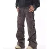 Винтажные плиссированные дизайнерские джинсы для мужчин и женщин, серые рваные широкие брюки в американском стиле, прямые мешковатые корейские брюки в американском стиле 240122