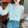 Damesblouses 2024 Lange mouwen Ruches Opstaande kraag Kanten blouse Dames Herfst en winter Koreaanse mode Eenvoudig overhemd Losse elegante tops