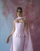 Pink Mermaid Evening Dresses with Cape Sweetheart Beaded Neck Formal Evening Gown Corset Sweep Train vestidos de novia