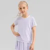 LL Kinder Yoga-Shirts Kurzarm für Mädchen Batik-Rundhalsausschnitt Atmungsaktiv Nahtlos Schnelltrocknend Kinder-Fintness-Sport-Sommer-T-Shirt ll33209