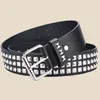 Belts 2024 Square Bead Rivet Belt Metal Pyramid Men And Women Punk Hardware Jeans Designer Woman