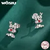 Earrings WOSTU 925 Sterling Silver Merry Xmas Gift Christmas Reindeer Stud Earrings Green Tree Drop Earring Luminous Santa Claus Studs