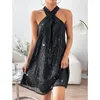 Robes décontractées 2024 Été Femmes Mode Élégante Halter Bretelles Sexy Robe Formelle À Paillettes