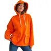 Hoodies femininos soltos cor sólida casual manga comprida bolso retalhos topo moletom com capuz para mulher sportwear amarelo topos