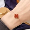 Designer Van cl-ap High version Lucky Four Leaf Grass Bracelet Women's Red Jade Chalcedony Rose Gold Light Luxury Fashion Handpiece