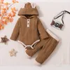 Conjuntos de roupas nascidos bebês meninas roupas sólidas de malha com capuz bodysuit calças 3pcs meninos 3 6 12 18 meses