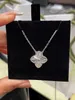 Original 1to1 Van C-A Silver Laser Pure Double Sided Clover Necklace High Version Light Luxury Platinum Lucky Women's collarbone Chain Live Sales9MRN