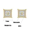 Charm Moissanite S Bling Square Kolczyki Sier Iced Out Real Diamond Ear Studs for Women Men Highend Jewelry Pass Tester