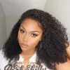 Afro Kinky Curly Edged Short Bob Human Hair Wigs 13x4 Transparent spetsfront peruker för kvinnor svart syntetisk stängning mjuk bob peruk