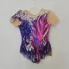 liuhuo Customize Colors Rhythmic Gymnastics Leotards 여자 여자 보라색 경쟁 예술 체조 공연웨어 크리스탈 스판덱스 품질