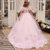Girl Dresses Light Pink Flower Dress For Wedding Tulle 3d Applique Beading Fluffy Floor Length Child First Communion Ball Gowns
