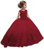 Robes de fille Little / Big Girls Flower with Bow Applique V Back Wedding Party Robe for