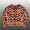 Pulls pour hommes coréen tricoté veste hommes cardigan orange tigre motif imprimé décontracté pull en tricot col en v à manches longues vêtements