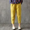 Women Summer Casual Loose Harem Elastic Waist Cotton Linen Pants Ninth Trousers