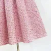 Rokken 2024 Winter Koreaanse Dongdaemun Vintage Elegante Kleurrijke Roze Tweed Hoge Taille Lange Rok Luxe Jeugdige Mode Vrouw Kleding