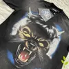 Men's T-Shirts Hell Tshirt for Women Men Cotton T-shirt Wash Water Wolf Head Full Moon Print High Street Couple Top Short Sleeve Star T Shirt T240126