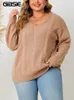 Gibsie Plus Size Casual V Szyjka Kolejka Swetery Kobiety Solidny kolor Drop Los Lose Skiet do jumper jesienny Zima 240122