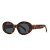 Óculos de sol vintage oval mulheres moda pequena redonda óculos de sol feminino punk leopardo tons óculos uv400