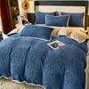 New Milk Fiber Three-Dimensional Carved Heavy Weight Thick Fleece Edging Baby Velvet Four-Piece Set Flannel Coral Velvet