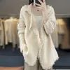 Maglione da donna in lana merino al 100% Cappotto con nappa Colletto cardigan Autunno Inverno Cappotto con piccolo profumo Giacca alla moda 240124