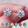 Charm 100% Real Moissanite Stud Earrings 2ct Diamond Earrings Blue Green Cyan Pink Red Stone Sier Sparkling Jewelry for Women