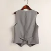 #0710 Summer V-hals Vest Women Thin Loose Waistcoat Single Breasted ärmlös blazer Kvinnlig Slim Short Vest Femme Slim-knappar 240125