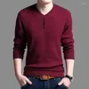 Men's Sweaters Man Casual Fleece Solid Color Sweater V-neck Knit Pullover Plus Size